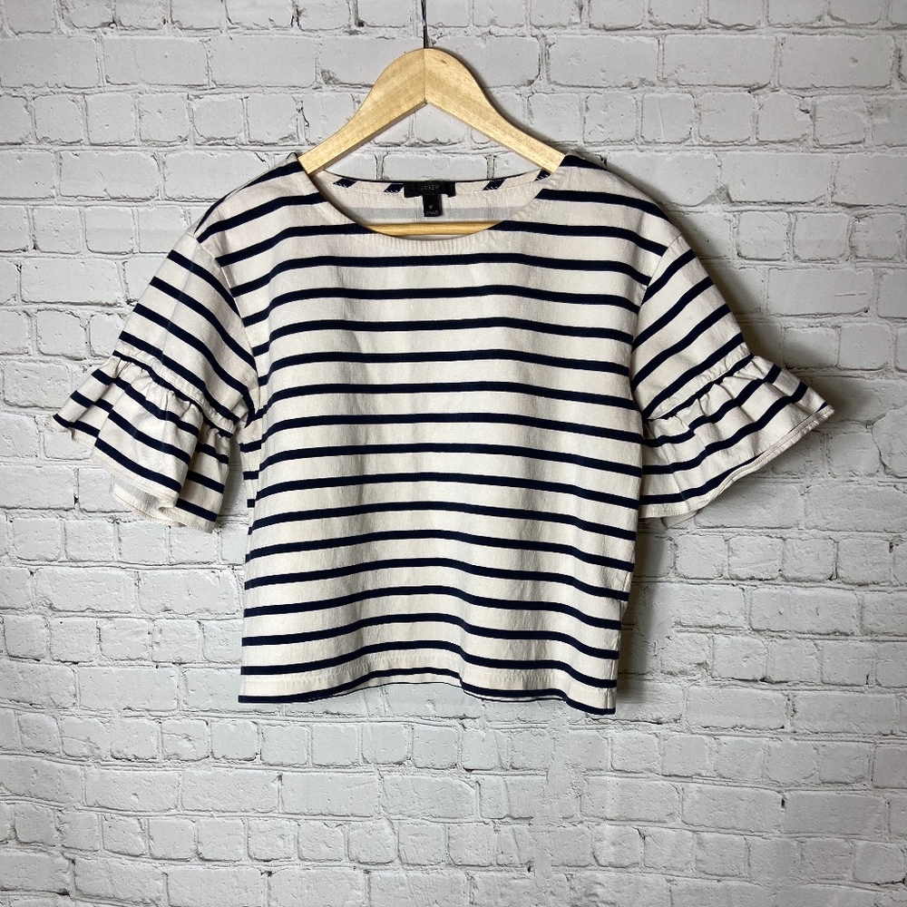J. Crew Striped Top w/ Bell Short Sleeves - Picture 3 of 8